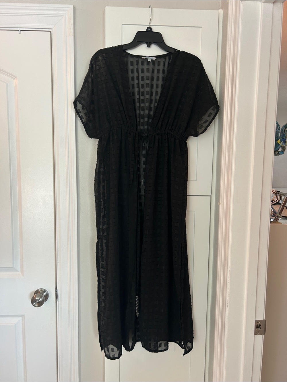 blue island Black Sheer Maxi Dress with Square-Textured Overlay